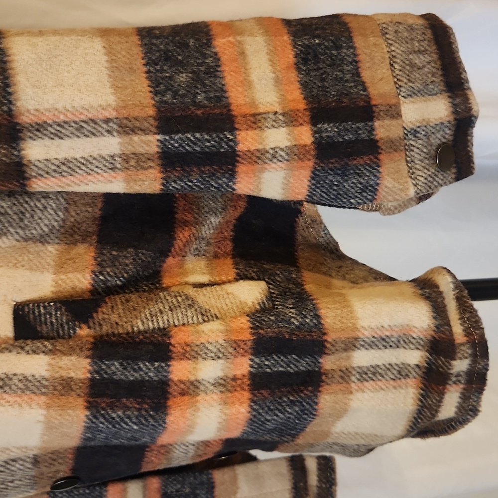 Flannel Button Down Shirt, Boyfriend Long Sleeve, Oversized, Brown/Orange, S - Picture 13 of 17